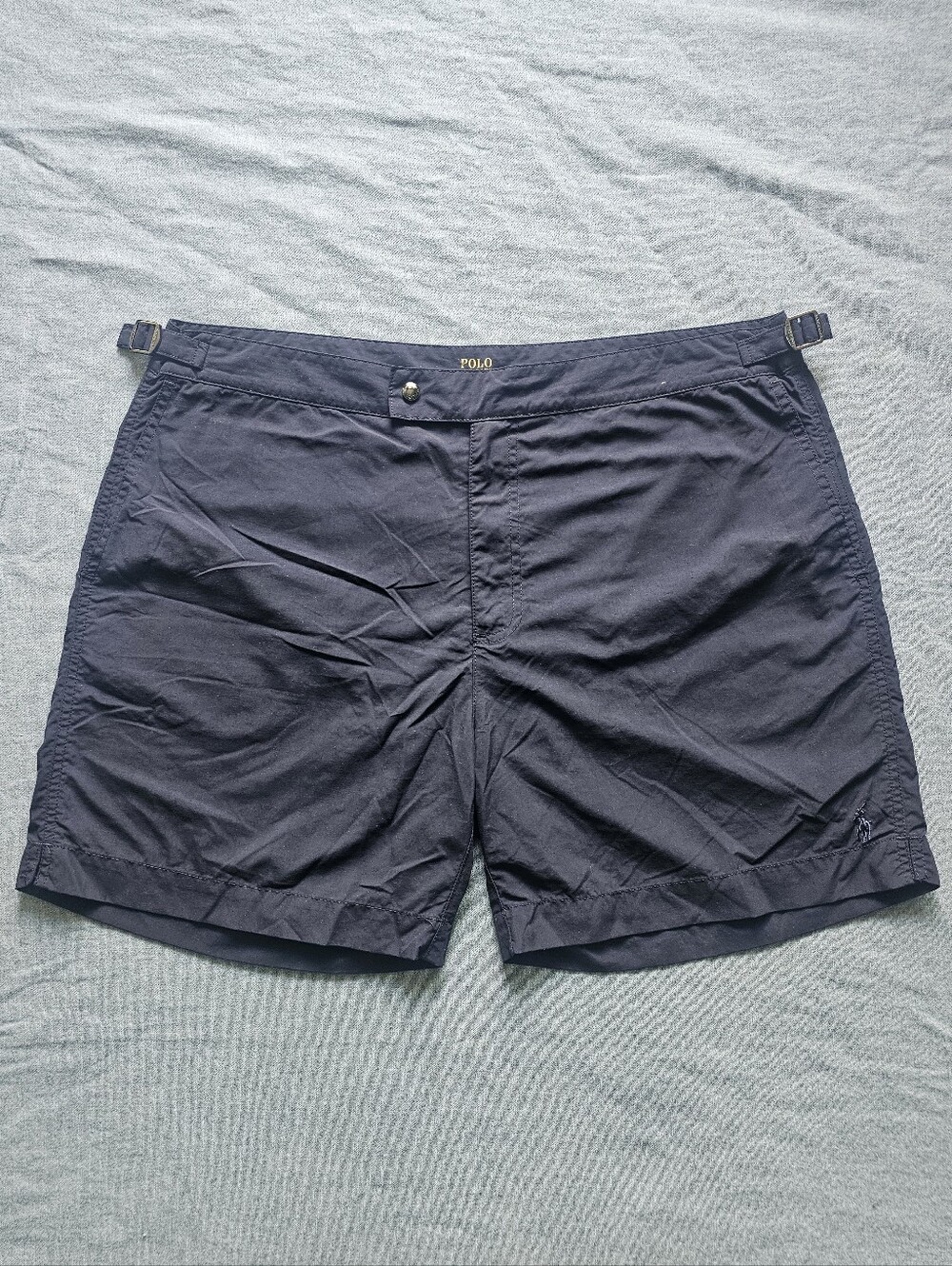 Vintage Polo Ralph Lauren Navy Swim Trunks Shorts Size 38 Adjustable Side Tabs